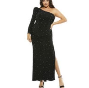 Mac Duggal Black one shoulder evening gown